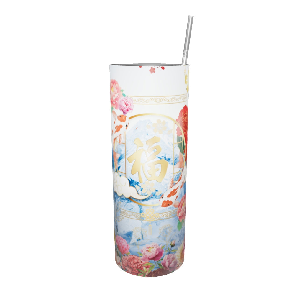 Gobelet en acier inoxydable :"La Pivoine et l’Acier – Beauté infusée de silence"