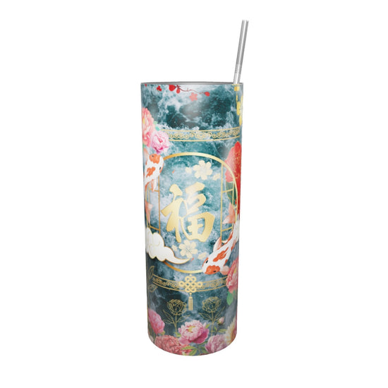 Gobelet en acier inoxydable : La pivoine du feng shui — Un souffle de prospérité et d’harmonie dans chaque gorgée.