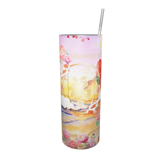 Gobelet en acier inoxydable :"Étreinte d’Acier, Soupir de Pivoine"