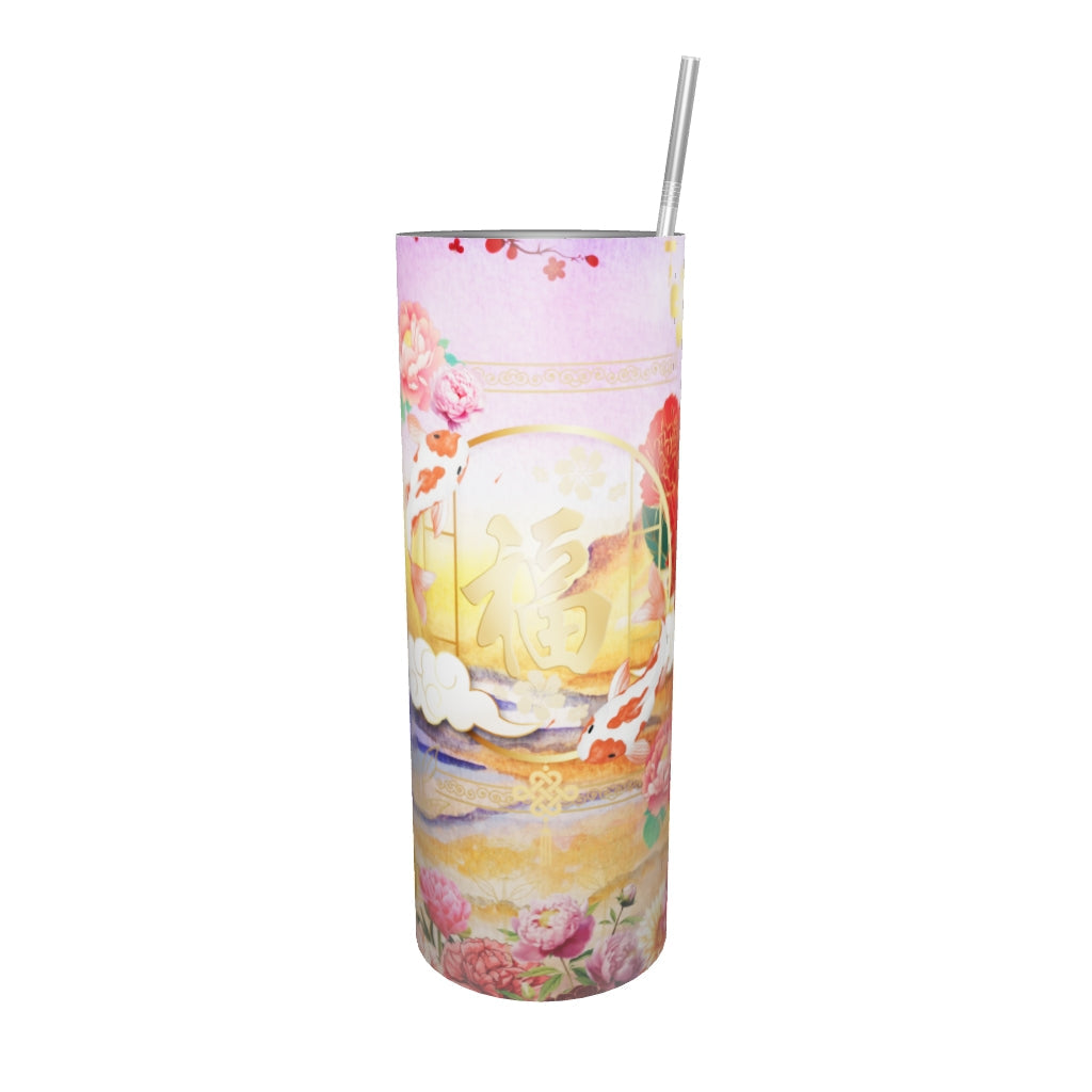 Gobelet en acier inoxydable :"Étreinte d’Acier, Soupir de Pivoine"